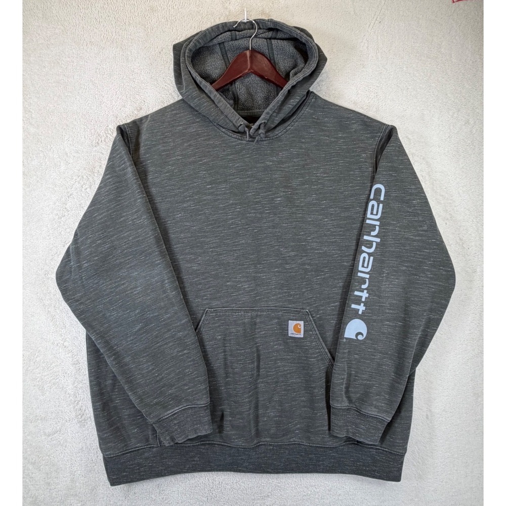 Carhartt Loose Fit Hoodie 2XL Gray (Green Ash) Space Dye Sleeve Logo Sweatshirt